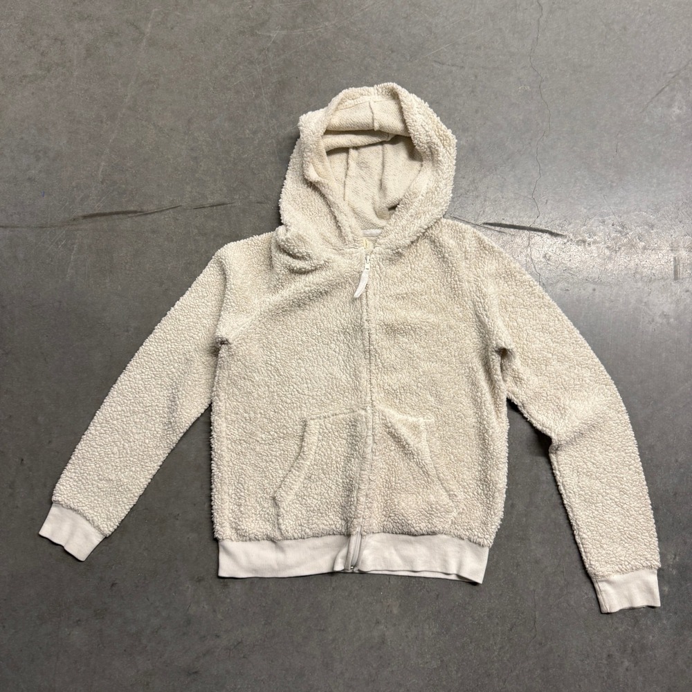 LEI Life Energy Intelligence Cream Sherpa Fleece Full Zip Hoodie Jacket Womens M